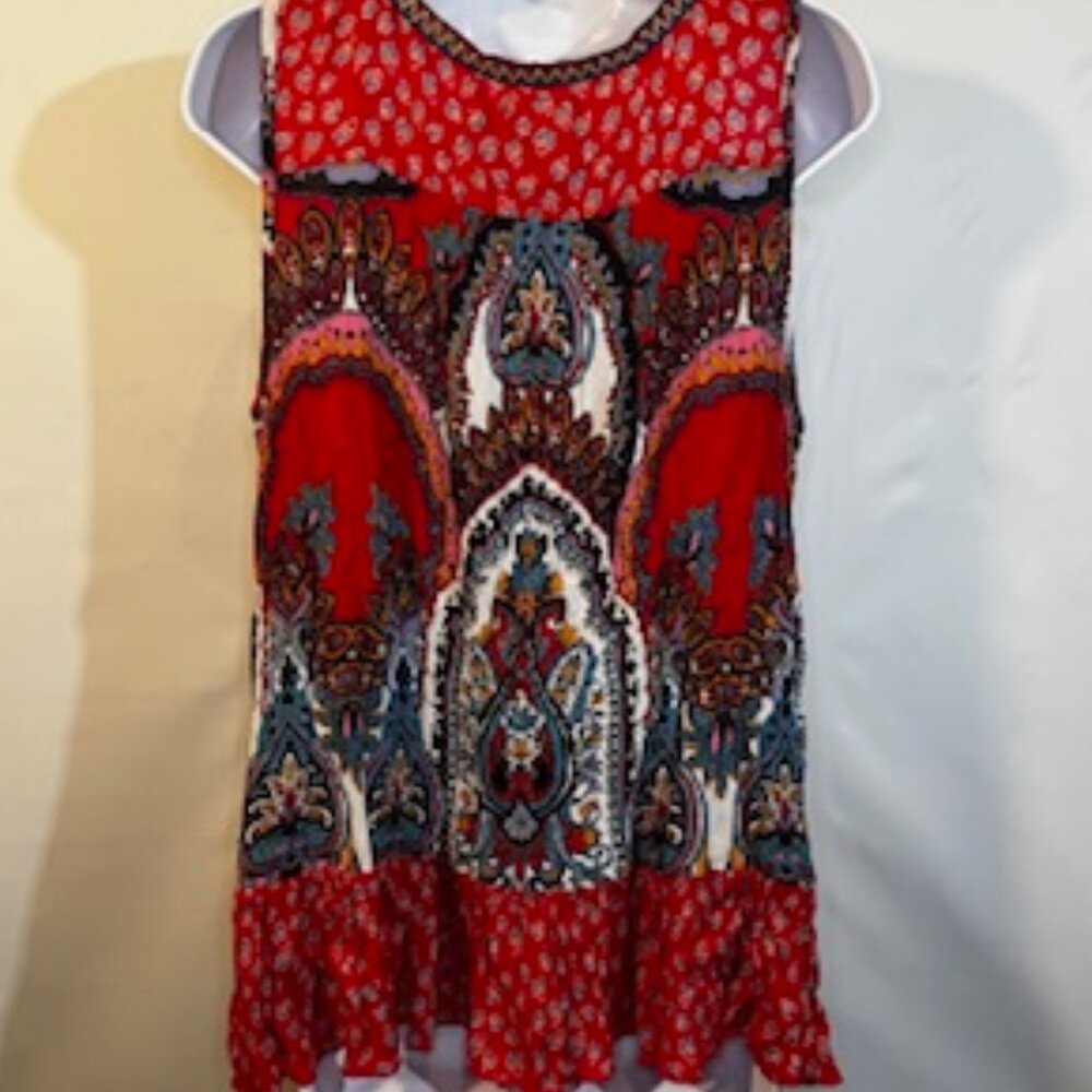 Bila Tank Top Women's L Multi Boho Embroidered Sleeveless V Neck Ruffle Hem - Picture 3 of 6